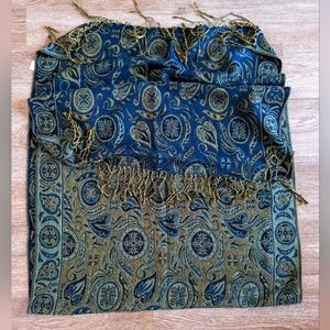 Reversible 65 x 26 Scarf Shawl Wrap Paisley Blue Green
